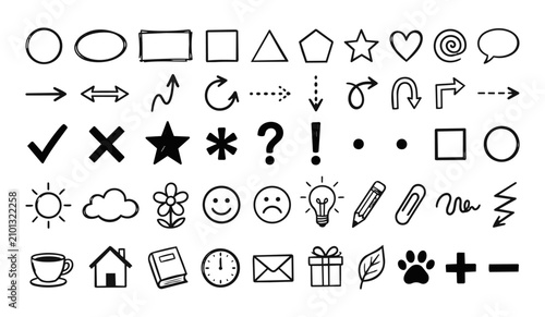 Schilderij op canvas Doodle style hand drawn miscellaneous icons and decorative graphic elements with