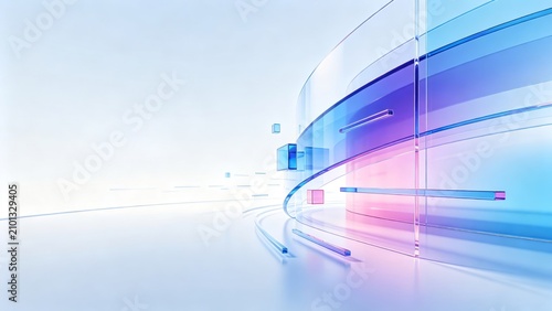 Modern Translucent Curved Glass Structure In Light Space