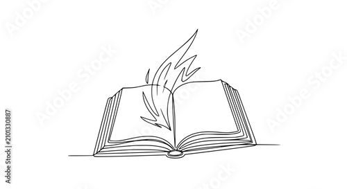 Bild auf Leinwand Open Book with Flames - Abstract Line Art Drawing