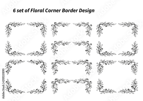 Set of floral corner borders. Decorative botanical frame elements for wedding invitations.