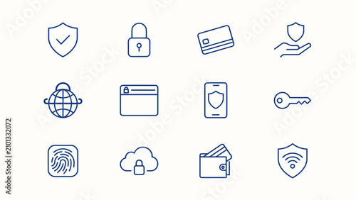 Collection of Security Icons representing digital protection, data privacy, and financial safety