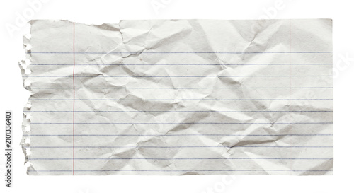 Fotografía Torn crumpled lined notebook paper with red margin line