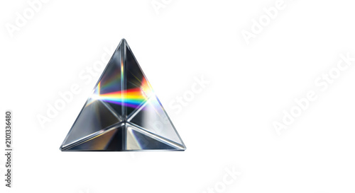 фотографія Glass pyramid refracts light into a spectrum of rainbow colors on white backgrou