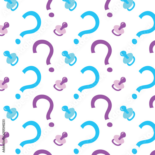 Картината върху платно Gender reveal seamless pattern with baby pacifiers and question marks