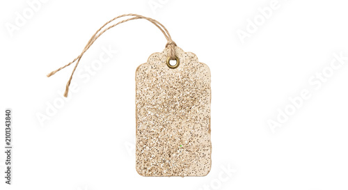 Fotografía Textured glitter gift tag with twine for holiday or special occasion labeling