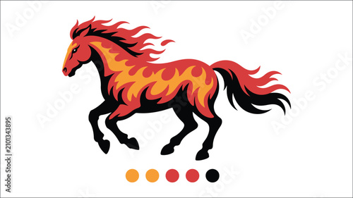Canvas Print Fire horse illustration with blazing flame mane, Chinese zodiac Year of the Hors