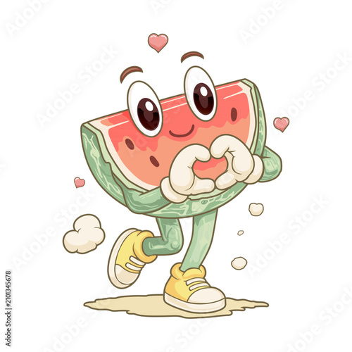 Cute watermelon emoticon design with hand gesture forming a heart