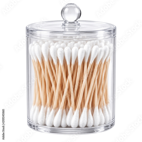 Cotton swab bamboo stick clear container lid hygiene bathroom storage organization clean white transparent round household personal care eco