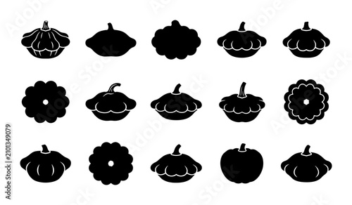 Fotografie Pattypan Squash Vector Icons Collection, Summer Squash Silhouette Set, Organic V