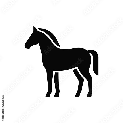 Isolated black horse silhouette standing, side profile, stable posture