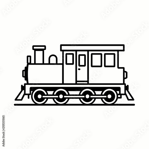 Vintage Steam Train Locomotive Illustration, Black and White Line Art Style