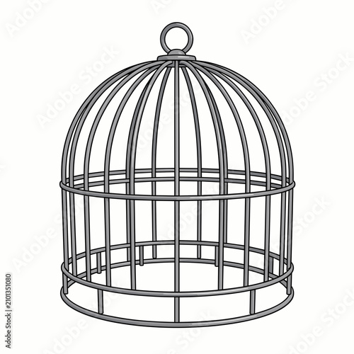 Vintage Metal Birdcage with Wire Mesh Structure on White Background