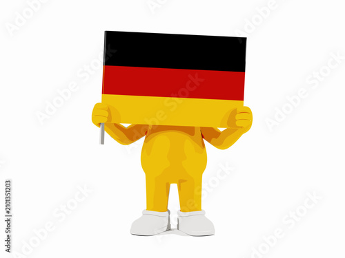 Yellow Cartoon Figure Holding German Flag in Studio