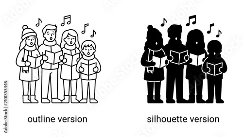 Foto Carol Singers: A heartwarming depiction of a family or group singing carols, capturing the spirit of the holiday season through their joyful performance and festive attire