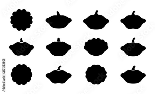 Canvastavla Scalloped Squash Icons, Pattypan Squash Silhouettes, Autumn Harvest Vector Set,
