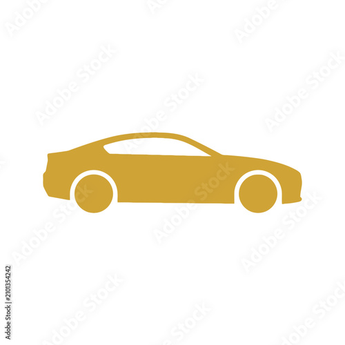 Fotografie Isolated golden car silhouette on a white background, automotive industry symbol