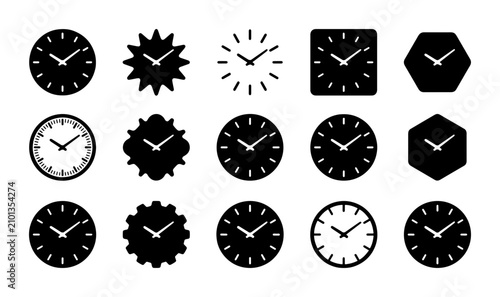 Photos Diverse Clock Icons Collection, Timekeeping Symbols Set, Analog Watch Faces, Mod