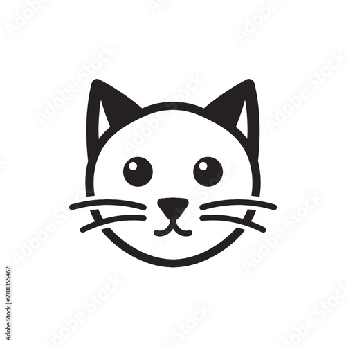 Bilde på lerret Isolated cute cat face icon with whiskers and pointy ears, simple black and whit