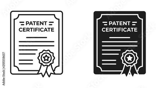 Принти на полотні Patent Certificate Icon: A graphic representation of a patent certificate, showcasing a document with official seals and ribbons, symbolizing intellectual property and innovation