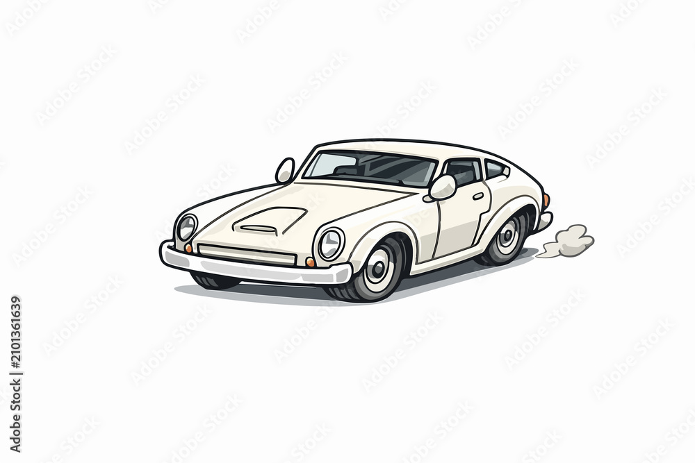 Naklejka premium Cute Retro Cartoon Classic White Sports Coupe Vector Illustration Isolated