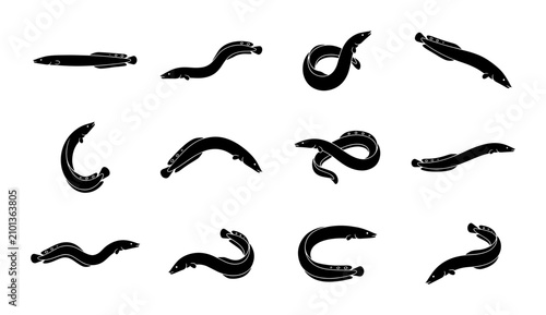 Fotografie Black Leeches Vector Icons Set, Medical Parasites Collection, Blood Sucking Worm