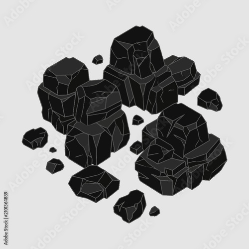 Foto Black coal rocks and fragments pile.