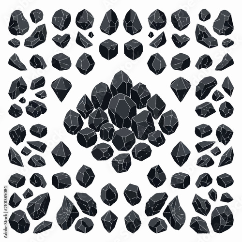 Quadro su tela Black Diamond Gemstones in Various Shapes.