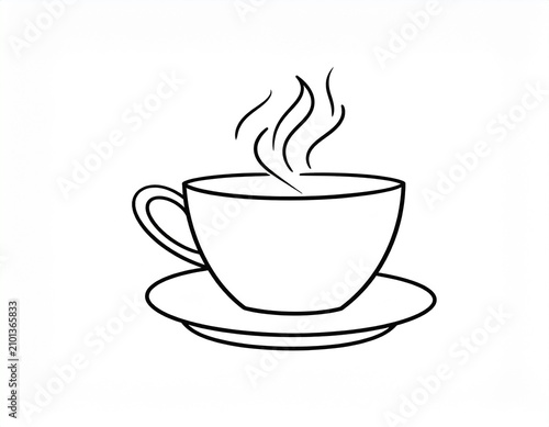 Minimalist hand drawn coffee cup icon with steaming hot beverage line art illustration