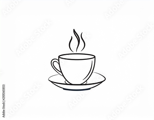 Minimalist hand drawn coffee cup icon with steaming hot beverage line art illustration