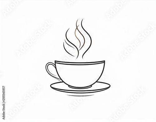 Minimalist hand drawn coffee cup icon with steaming hot beverage line art illustration