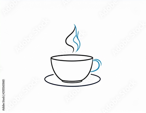 Minimalist hand drawn coffee cup icon with steaming hot beverage line art illustration