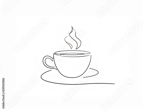 Minimalist hand drawn coffee cup icon with steaming hot beverage line art illustration