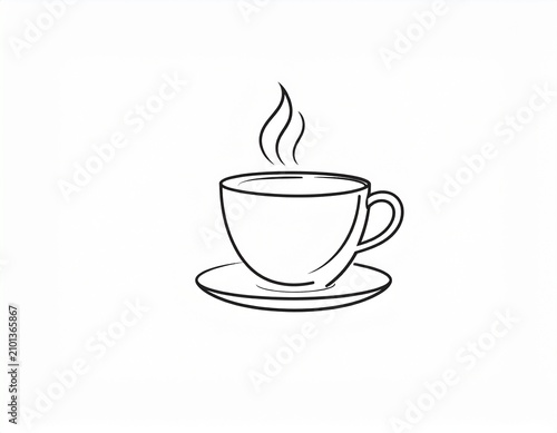 Minimalist hand drawn coffee cup icon with steaming hot beverage line art illustration