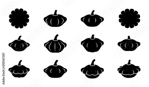 Fotografi Pattypan Squash Vector Icons, Simple Silhouette Vegetable Graphics, Autumn Harve