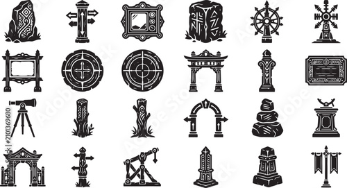 Photos Ancient Fantasy Ruins Landscape Landmarks and RPG Map Exploration Quest Icon Set