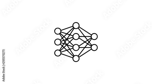 Bild auf Leinwand A clean black and white line art vector icon featuring a layered neural network architecture, ideal for deep learning documentation, ai research publications, or technology conference materials