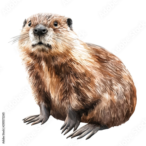 Obraz na płótnie Beaver watercolor vector, hand-painted style elite illustration with fine detail