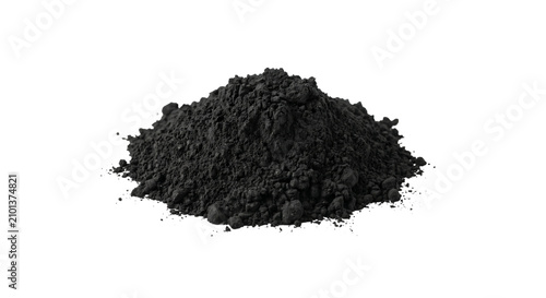 Fotografía Pile of fine black charcoal powder isolated on a white background
