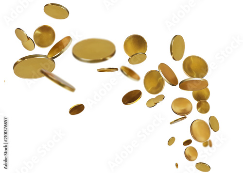  Falling coins, falling money, flying gold coins, golden rain isolated on free png background. Money success concept. Poster.