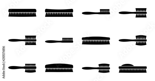 фотографія Set of 12 Black Silhouette Brushes, Various Styles and Sizes, Vector Icons for C