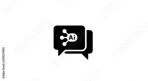 Black and white vector icon representing Artificial Intelligence AI chatbot communication and digital messaging for editorial use