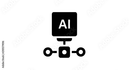 Black and white artificial intelligence AI system network integration icon vector illustration