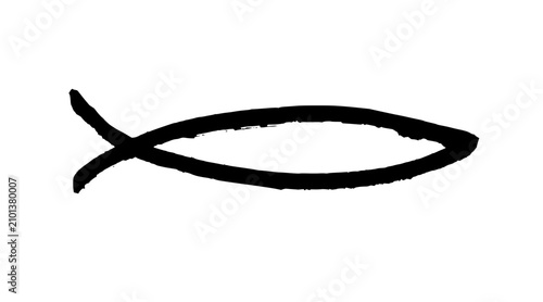 Christian fish hand drawn symbol drawing. Black doodle style hand drawn object. Simple isolated outline.