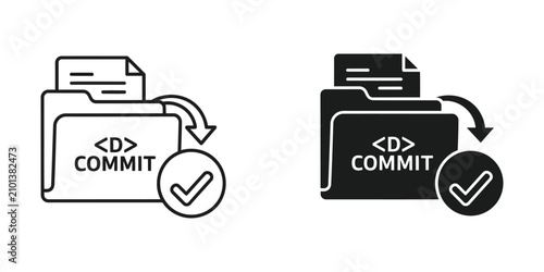 Fotografía Folder icon with commit label and checkmark in a digital workflow concept during
