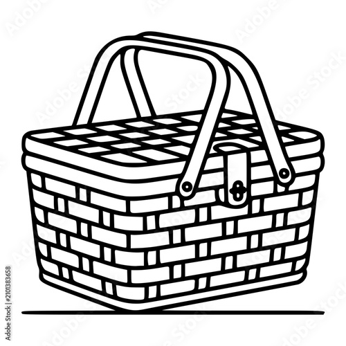 Cuadro en lienzo Hand-drawn minimalist vector icon illustration of a woven picnic hamper with cur