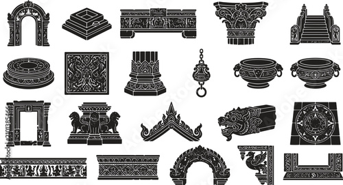 Cuadro en lienzo Ancient Asian Temple Architecture Features and Traditional Historic Stone Carvin