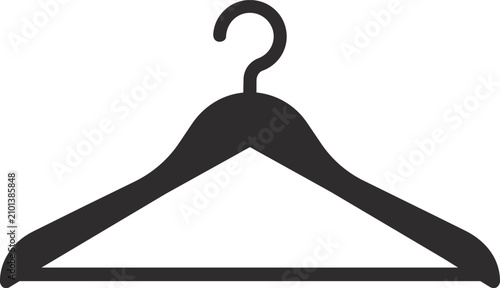 Minimal solid black clothes hanger icon, ideal for wardrobe organization guides, fashion boutique logos, laundry services, and closet makeover graphics