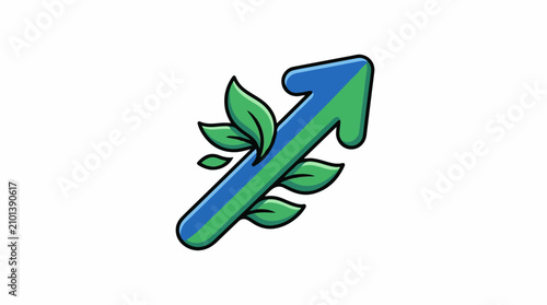 A green and blue arrow with leaves growing out of it