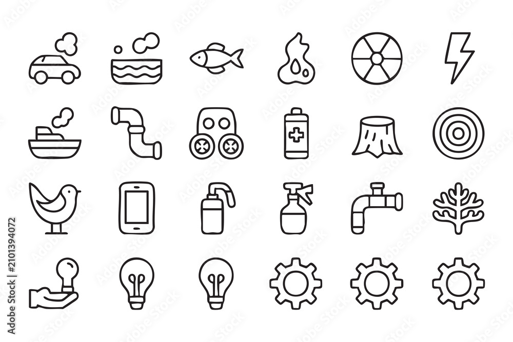 Fototapeta premium Sustainable Industry and Resource Management Outline Symbol Set