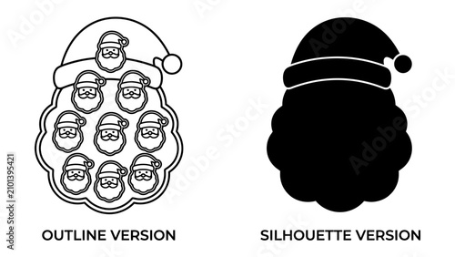 Canvas-taulu Santa Claus Faces Outline and Silhouette: Two stylized representations of Santa Claus's iconic beard and hat